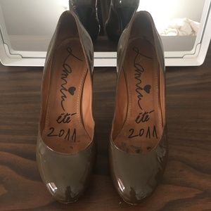 Lanvin platform heels khaki/ green patent leather!